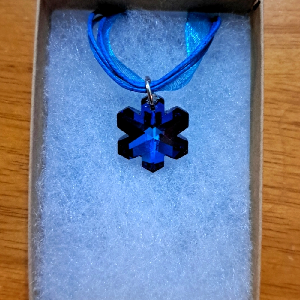 Ocean Blue Crystal Snowflake Necklace